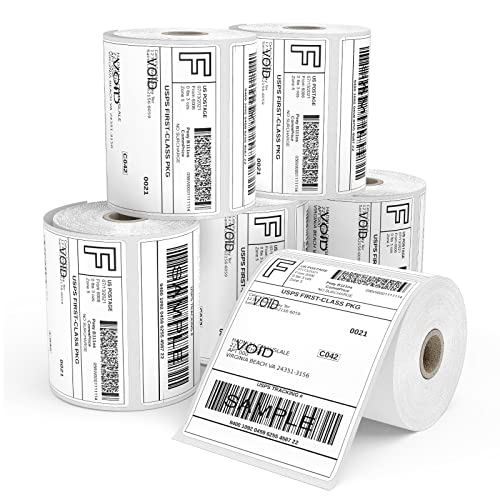 Thermo Etiketten 4'' x 6'' (101 x 152 mm) 6 Rolle Direkte Thermotransfer Etiketten Weiß Klebeetiketten Versandetiketten Papier für Desktopdrucker von FungLam