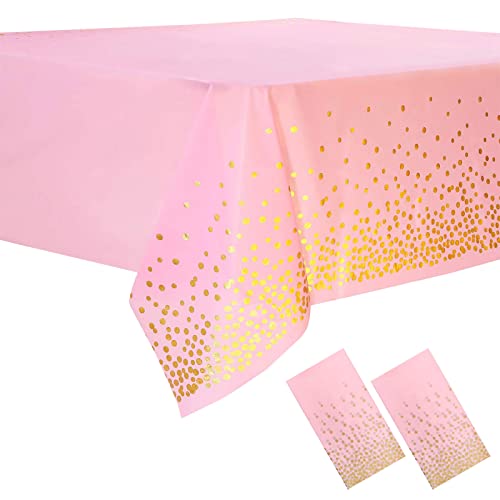 FuninCrea 2 Pack Partytischdecken, Tischtuch 54 x 108 Zoll Punkt Konfetti Tischdecken für Geburtstag Party/Hochzeiten im Innen-oder Außenbereich (Rosa) von FuninCrea