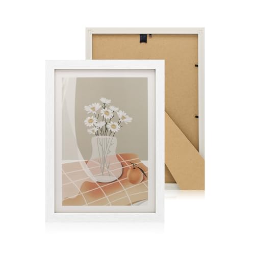 FuninCrea Bilderrahmen A4 für Wand & Tischplatte, Personalisierte Fotorahmen Rahmen A4 Bilderrahmen Holz für Dekoratives Puzzle Foto Poster Zertifikat (Weiß, A4) von FuninCrea