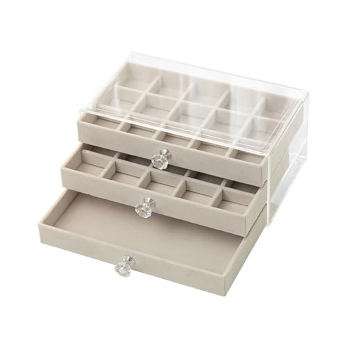 FuninCrea Schmuckaufbewahrung Schublade 3 Tray Schmuckkasten Groß Klares Acryl Schmuck Organizer Schmuckschatulle Stapelbar Schmuck Aufbewahrungsbox Austauschbar Schmuckkoffer (weiß) von FuninCrea