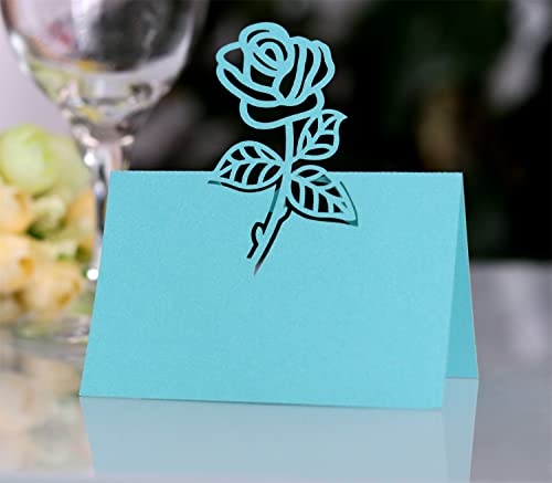Funjxhey 50Stück Tischkarten Platzkarten Namenskarten Geburtstag Hochzeitskarten Namensschild Sitzkarte Herz Party Feste Geburtstag Taufe (Blue) von Funjxhey