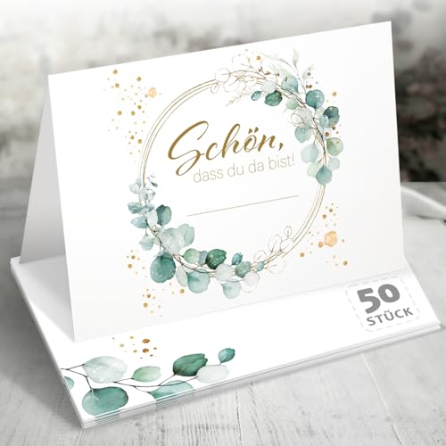 Funke & Brand 50 Tischkarten Schön, DASS du da bist Efeu – Eukalyptus Design - Hochzeit oder Taufe - Floral Grün mit Goldakzenten Funke & Brand 50 Tischkarten Schön, DASS du da bist Efeu – Eukalyptus Design - Hochzeit oder Taufe - Floral Grün mit Goldakzenten von Funke & Brand