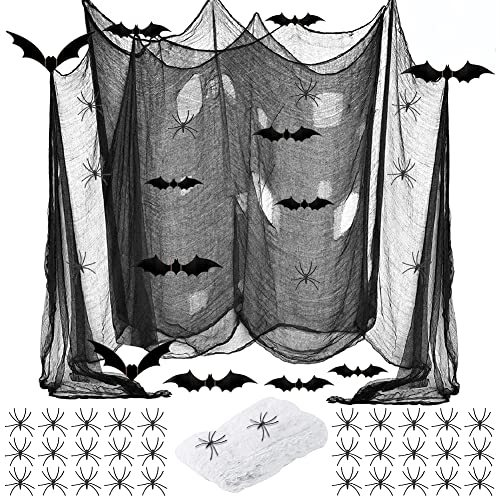Halloween Gaze Dekoration Stoff,Halloween Deko Gruselig Stoff 215x 600cm, Weißen Spinnennetz Spinnen Fledermäuse,Gruseliges Tuch Schwarzes,Halloween Dekostoff für Halloween Party Dekoration Halloween Gaze Dekoration Stoff,Halloween Deko Gruselig Stoff 215x 600cm, Weißen Spinnennetz Spinnen Fledermäuse,Gruseliges Tuch Schwarzes,Halloween Dekostoff für Halloween Party Dekoration von Funklu
