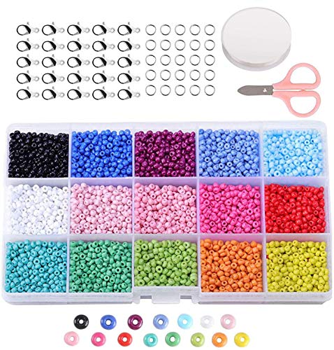 Mini Glasperlen Run Farben Perlen zum Basteln, 3 mm mit 15-Gitter Aufbewahrungsbox für Schmuckherstellung von Funklu