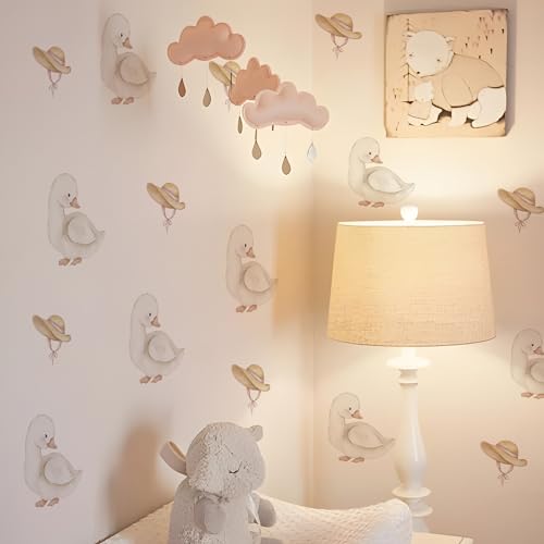 Funlife Boho Nursery Wandsticker Gänse Wandsticker Boho Tiere Weiß Wandaufkleber für Kinderzimmer Babyzimmer Spielzimmer Mädchen Junge, Cartoon Gans mit Hut von Funlife