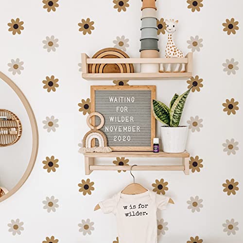 funlife 72 Stück Kamillen Blumen Boho Stil Wandaufkleber Wandsticker für Kinderzimmer, Boho Herbst Blumen Muster matte Wandtattoos, Selbstklebende PVC Wand Kunst Deko für weiße Wand, Waffle Kamillen von Funlife