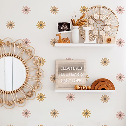 funlife 72 Stück Kamillen Blumen Boho Stil Wandaufkleber Wandsticker für Kinderzimmer, Boho Herbst Blumen Muster matte Wandtattoos, Selbstklebende PVC Wand Kunst Deko für weiße Wand, süße Kamillen von Funlife