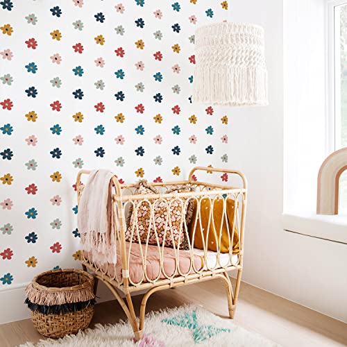 funlife 72 Stück Kamillen Blumen Boho Stil Wandaufkleber Wandsticker für Kinderzimmer, Herbst Blumen Muster matte Wandtattoos, Selbstklebende PVC Wand Kunst Deko für weiße Wand,Kamillen Kontrastfarben von Funlife