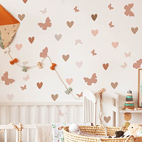 funlife 84 Stück Wandaufkleber selbstklebend, Boho Herzen, Boho Schmetterlinge Wandsticker für Kinder, Mädchen, transparent PVC-Wandtattoo Wandbild für Kinderzimmer, Babyzimmer, Spielzimmer, 14,8x21cm von Funlife