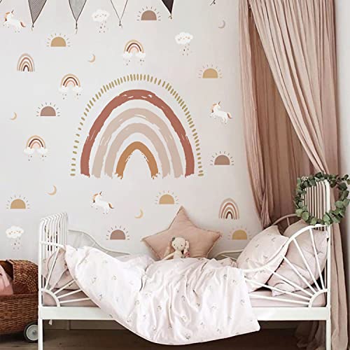 funlife Boho Regenbogen, Halbsonne, Wolken Set selbstklebend Wandaufkleber, bunte Wandsticker für Kinder, Baby, Mädchen, Jungen, transparent PVC Wandtattoo, DIY Wanddeko Wandbild Kinderzimmer von Funlife