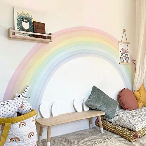 funlife Wandtattoo Regenbogen Groß 240x140cm, Selbstklebend Pastell Regenbogen Wand Kinderzimmer, Fabric Regenbogen Wandtatto für Babyzimmer Schlafzimmer, helle Farbe kinderzimmer deko von Funlife