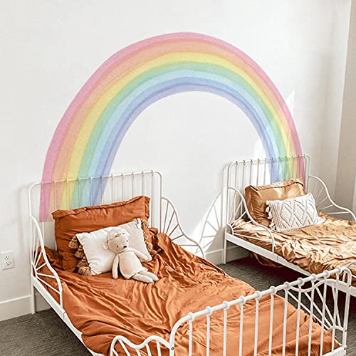 funlife Fabric Wandaufkleber mit weicher Stoffeffekt, selbstklebend Pastell bunt Regenbogen Wandsticker Wandbild für Kinder, bunte Wandtattoos für Kinderzimmer Babyzimmer Schlafzimmer, Größe L von Funlife