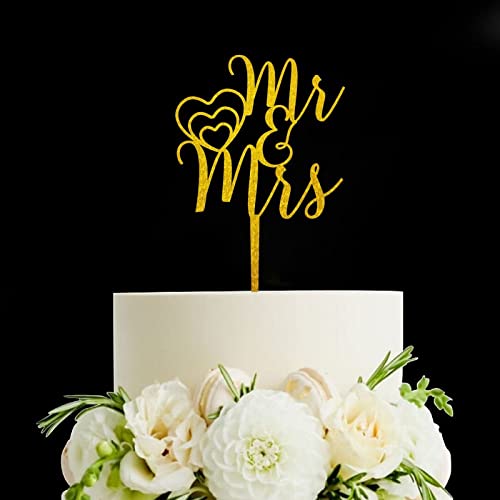 Herzen Mr & Mrs Hochzeitstorte Topper Vow Renewal Cake Topper Elegant Jahrestag Cake Topper Einzigartiges Geschenk für Hochzeit Verlobung Jahrestag Gold von Funlucy