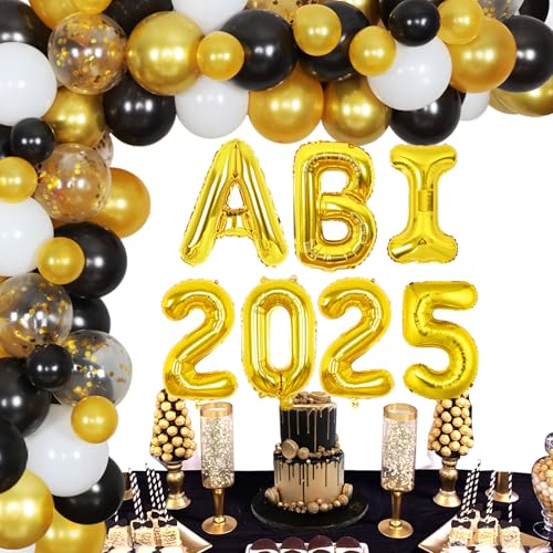 Abschlussfeier Deko Abitur 2025, Bestandene Priufung Deko - Ballongirlanden Kit Schwarz und Gold mit ABI Ballons Girlande, Gltuckwunsch Deko fur Abitur Studium Universitat Abschluss Party Abschlussfeier Deko Abitur 2025, Bestandene Priufung Deko - Ballongirlanden Kit Schwarz und Gold mit ABI Ballons Girlande, Gltuckwunsch Deko fur Abitur Studium Universitat Abschluss Party von Funmemoir