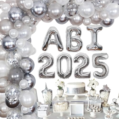 Abschlussfeier Deko Abitur 2025, Bestandene Priufung Deko - Ballongirlanden Kit Silber mit ABI Ballons Girlande, Gltuckwunsch Deko fur Abitur Studium Universitat Abschluss Party Abschlussfeier Deko Abitur 2025, Bestandene Priufung Deko - Ballongirlanden Kit Silber mit ABI Ballons Girlande, Gltuckwunsch Deko fur Abitur Studium Universitat Abschluss Party von Funmemoir