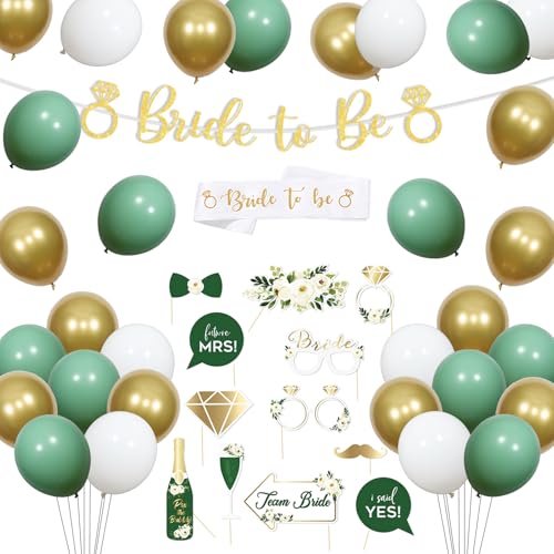 Bride to Be Deko Grün, JGA Deko Frauen, Junggesellenabschied Frauen Deko Set - Photo Booth Requisiten JGA Braut, Bride to Be Banner, Schärpe, Ballons Grün Gold Bride to Be Deko Grün, JGA Deko Frauen, Junggesellenabschied Frauen Deko Set - Photo Booth Requisiten JGA Braut, Bride to Be Banner, Schärpe, Ballons Grün Gold von Funmemoir