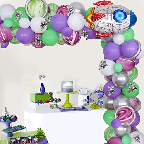 Alles Gute zum Geburtstag Party Dekorationen lila grün Ballon Girlande Bogen Kit mit Rakete Folie Ballon Licht Jahr Party Zubehör für 1st 2nd 3rd 4th 5th 6th Toy Themed Birthday Party von Funmemoir