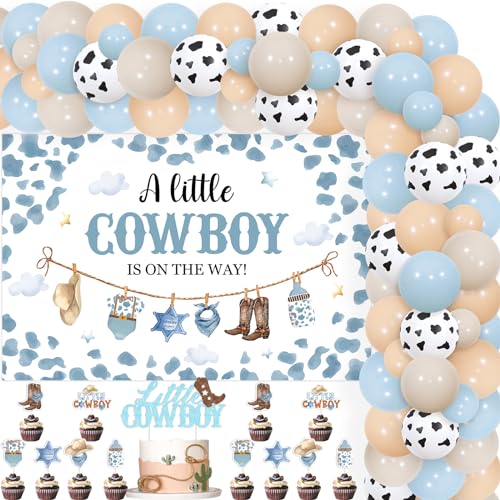 Cowboy Babyparty-Dekorationen – Blauer Cowboy-Ballon-Girlande, Bogen-Set mit einem kleinen Cowboy ist auf dem Weg, Kuchendekoration, blau-brauner Western-Cowboy-Wilder Westen, Babyparty-Dekorationen von Funmemoir