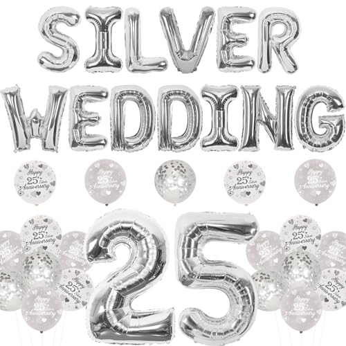 Dekoration zum 25. Hochzeitstag – Silberhochzeit Luftballons Banner, silberne Luftballons zum 25. Hochzeitstag, 25 Zahlen-Folienballons für Happy 25th Anniversary Party Dekorationen Dekoration zum 25. Hochzeitstag – Silberhochzeit Luftballons Banner, silberne Luftballons zum 25. Hochzeitstag, 25 Zahlen-Folienballons für Happy 25th Anniversary Party Dekorationen von Funmemoir