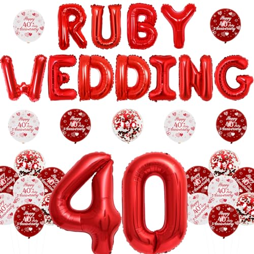 Dekorationen zum 40. Hochzeitstag – Luftballons für Rubinhochzeit Banner, Druckballons zum 40. Hochzeitstag, 40 Folienballons für Happy 40th Anniversary Dekorationen Dekorationen zum 40. Hochzeitstag – Luftballons für Rubinhochzeit Banner, Druckballons zum 40. Hochzeitstag, 40 Folienballons für Happy 40th Anniversary Dekorationen von Funmemoir