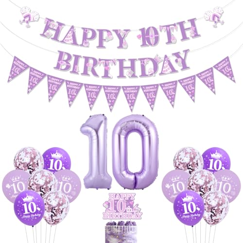 Funmemoir 10 Geburtstag Dekorationen Mädchen Lila - Happy 10th Birthday Banner, Cake Topper, Dreieck Flagge Banner, 10 Folienzahl Ballon für Doppelstellige 10 Geburtstag Party Supplies Funmemoir 10 Geburtstag Dekorationen Mädchen Lila - Happy 10th Birthday Banner, Cake Topper, Dreieck Flagge Banner, 10 Folienzahl Ballon für Doppelstellige 10 Geburtstag Party Supplies von Funmemoir