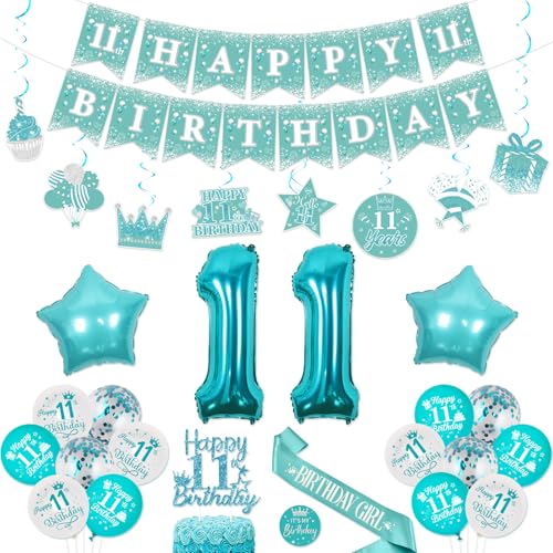 Funmemoir 11. Geburtstag Dekorationen für Mädchen Blaugrün – Happy 11 Birthday Banner, doppelseitige hängende Wirbel, Tortenaufsatz, Schärpe und Abzeichen für türkis Happy 11th Birthday Party Supplies Funmemoir 11. Geburtstag Dekorationen für Mädchen Blaugrün – Happy 11 Birthday Banner, doppelseitige hängende Wirbel, Tortenaufsatz, Schärpe und Abzeichen für türkis Happy 11th Birthday Party Supplies von Funmemoir