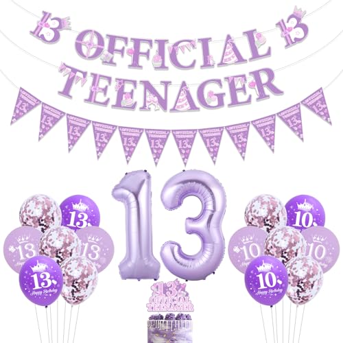 Funmemoir 13 Geburtstag Dekorationen für Mädchen Lila - Offizielles Teenager Banner, Dreieck Flagge Banner, 13 Offizielle Teenager Cake Topper, 13 Folienballon für 13 Jahre Alt Geburtstag Party Funmemoir 13 Geburtstag Dekorationen für Mädchen Lila - Offizielles Teenager Banner, Dreieck Flagge Banner, 13 Offizielle Teenager Cake Topper, 13 Folienballon für 13 Jahre Alt Geburtstag Party von Funmemoir