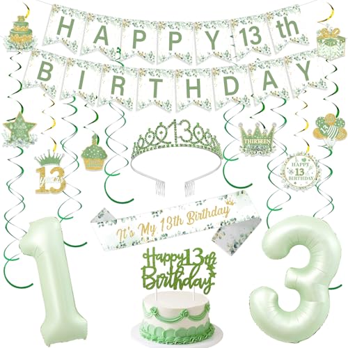 Funmemoir 13. Geburtstag Dekorationen für Mädchen Salbeigrün Happy 13th Birthday Banner Cake Topper Hängende Wirbel Luftballons Krone und Schärpe für dreizehn Teenager 13 Jahre alt Party Funmemoir 13. Geburtstag Dekorationen für Mädchen Salbeigrün Happy 13th Birthday Banner Cake Topper Hängende Wirbel Luftballons Krone und Schärpe für dreizehn Teenager 13 Jahre alt Party von Funmemoir