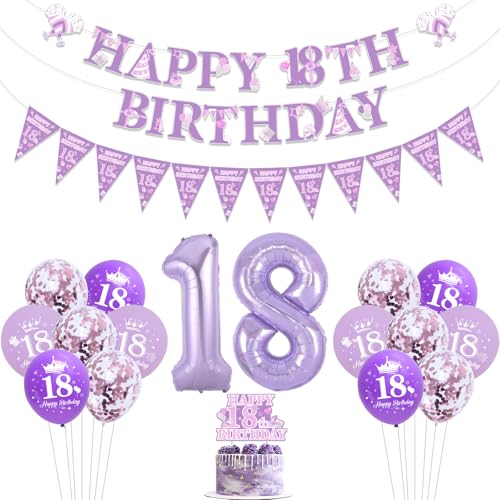 Funmemoir 18 Geburtstag Dekorationen für Mädchen Lila - Happy 18th Birthday Banner, Lila Dreieck Flagge Banner, Cake Topper, 18 Folienballon für 18 Jahre alt Geburtstag Party Supplies Funmemoir 18 Geburtstag Dekorationen für Mädchen Lila - Happy 18th Birthday Banner, Lila Dreieck Flagge Banner, Cake Topper, 18 Folienballon für 18 Jahre alt Geburtstag Party Supplies von Funmemoir