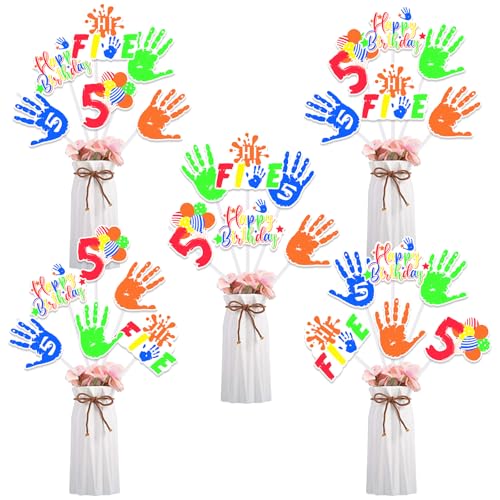 Funmemoir 24 Stück Hi-Five-Geburtstagsparty-Dekorationen, 5. Geburtstag, Dekorationen für Jungen und Mädchen, Tafelaufsatz, Tischdekoration für Handabdruck, 5 Jahre alte Geburtstagsdekorationen von Funmemoir