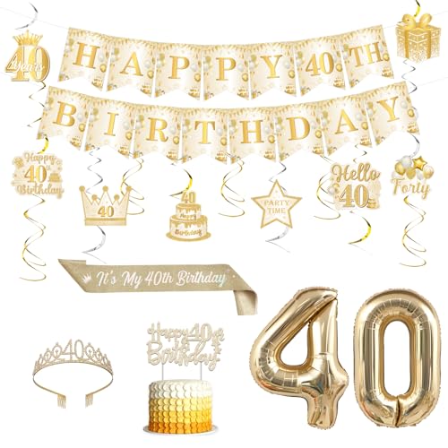 Funmemoir 40 Geburtstag Dekorationen Frauen - Weiß und Gold Happy 40th Birthday Banner Kuchen Topper Krone und Schärpe hängende Wirbel Luftballons für 40 Jahre alte Party Dekorationen Funmemoir 40 Geburtstag Dekorationen Frauen - Weiß und Gold Happy 40th Birthday Banner Kuchen Topper Krone und Schärpe hängende Wirbel Luftballons für 40 Jahre alte Party Dekorationen von Funmemoir