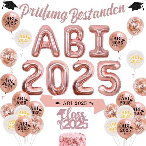 Funmemoir ABI 2025 Deko, Roségold Prüfung Bestanden Dekoration - Prüfung Bestanden Banner, Klasse 2025 Tortenaufleger, ABI 2025 Schärpe, Bedruckte Ballons für Abitur Schulabschluss Studium Party Deko Funmemoir ABI 2025 Deko, Roségold Prüfung Bestanden Dekoration - Prüfung Bestanden Banner, Klasse 2025 Tortenaufleger, ABI 2025 Schärpe, Bedruckte Ballons für Abitur Schulabschluss Studium Party Deko von Funmemoir