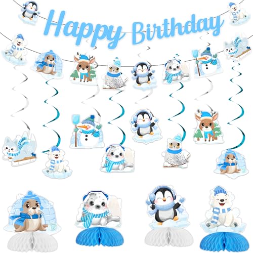 Funmemoir Arctic Animals Geburtstagsdekorationen – Happy Birthday Banner, Winter-Tier-Themen-Girlande, hängende Wirbel, Waben-Mittelstücke, arktische Polar-Winter-Tier-Party-Dekorationen Funmemoir Arctic Animals Geburtstagsdekorationen – Happy Birthday Banner, Winter-Tier-Themen-Girlande, hängende Wirbel, Waben-Mittelstücke, arktische Polar-Winter-Tier-Party-Dekorationen von Funmemoir