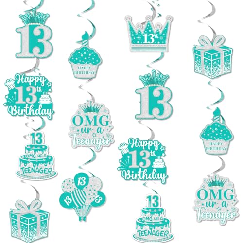 Funmemoir Blaugrüne Dekoration zum 13. Geburtstag für Mädchen – 24 Stück türkisfarbene Geburtstagsparty-Hängewirbel, OMG Ur a Teenager Dreizehn Party-Dekorationen, Frühstück blau Happy 13th Birthday Funmemoir Blaugrüne Dekoration zum 13. Geburtstag für Mädchen – 24 Stück türkisfarbene Geburtstagsparty-Hängewirbel, OMG Ur a Teenager Dreizehn Party-Dekorationen, Frühstück blau Happy 13th Birthday von Funmemoir