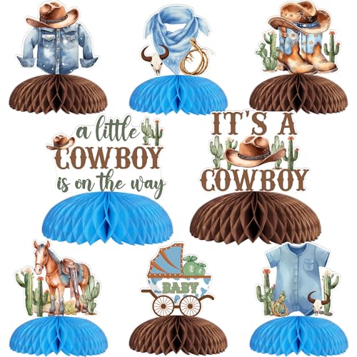 Funmemoir Cowboy-Babyparty-Dekorationen für Jungen – 8 Stück, "A Little Cowboy Is on the Way", Wabenaufsätze, Grün und Braun, Western It's a Cow Boy, Babyparty-Tischdekorationen Funmemoir Cowboy-Babyparty-Dekorationen für Jungen – 8 Stück, "A Little Cowboy Is on the Way", Wabenaufsätze, Grün und Braun, Western It's a Cow Boy, Babyparty-Tischdekorationen von Funmemoir