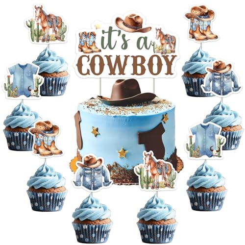 Funmemoir Cowboy-Dekorationen für Babypartys, Grün und Braun – It's a Cowboy Cake Topper und Cupcake-Topper, A Little Cowboy is on the Way Western Rodeo Babyparty-Kuchendekorationen Funmemoir Cowboy-Dekorationen für Babypartys, Grün und Braun – It's a Cowboy Cake Topper und Cupcake-Topper, A Little Cowboy is on the Way Western Rodeo Babyparty-Kuchendekorationen von Funmemoir