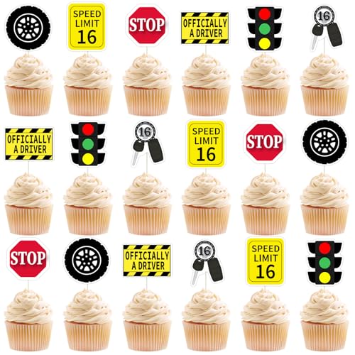 Funmemoir Cupcake-Topper mit Führerschein, 16. Geburtstag, Dekoration für Jungen, offizielles Fahrer-Geschwindigkeitsbegrenzung, 16 Verkehrsschilder, Kuchendekorationen für Auto, Fahranfänger Funmemoir Cupcake-Topper mit Führerschein, 16. Geburtstag, Dekoration für Jungen, offizielles Fahrer-Geschwindigkeitsbegrenzung, 16 Verkehrsschilder, Kuchendekorationen für Auto, Fahranfänger von Funmemoir