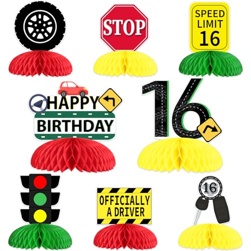Funmemoir Dekorationen zum 16. Geburtstag für Jungen, Führerschein, 8 Stück, Geschwindigkeitsbegrenzung, 16. Geburtstag, Waben-Mittelstücke, offizielles Fahrer-Verkehrsschild, Tischdekoration Funmemoir Dekorationen zum 16. Geburtstag für Jungen, Führerschein, 8 Stück, Geschwindigkeitsbegrenzung, 16. Geburtstag, Waben-Mittelstücke, offizielles Fahrer-Verkehrsschild, Tischdekoration von Funmemoir