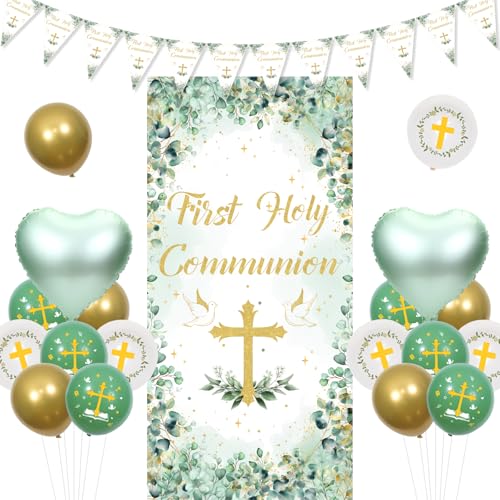 Funmemoir Erstkommunion Dekoration Salbeigrün Erstkommunion Türabdeckung Wimpelkette Banner Herz Folienballons Kreuzdruck Luftballons für Jungen Mädchen Taufe Taufe Party Dekorationen Funmemoir Erstkommunion Dekoration Salbeigrün Erstkommunion Türabdeckung Wimpelkette Banner Herz Folienballons Kreuzdruck Luftballons für Jungen Mädchen Taufe Taufe Party Dekorationen von Funmemoir