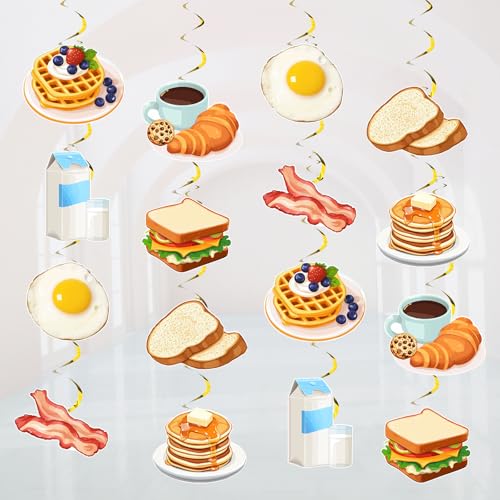 Funmemoir Frühstücksparty-Dekorationen – 24 Stück Brunch Thema hängende Wirbel, Frühstück Brunch Speck gebratenes Brot Essen Thema Geburtstagsparty Babyparty Junggesellinnenabschied Brautdusche von Funmemoir