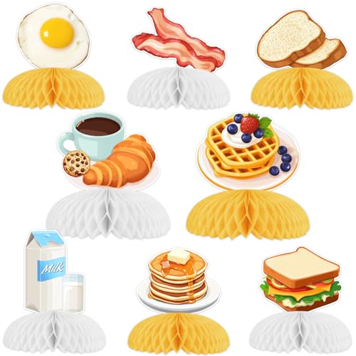 Funmemoir Frühstücksparty-Dekorationen – 8 Stück Waben-Mittelstücke, Frühstücksbrunch Speck, gebratenes Brot, Lebensmittelthema, Geburtstagsparty, Babyparty, Junggesellinnenabschied, Brautparty Funmemoir Frühstücksparty-Dekorationen – 8 Stück Waben-Mittelstücke, Frühstücksbrunch Speck, gebratenes Brot, Lebensmittelthema, Geburtstagsparty, Babyparty, Junggesellinnenabschied, Brautparty von Funmemoir