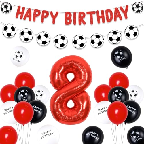 Funmemoir Fußball 8 Geburtstag Dekorationen - Rot Fußball Banner, Girlande, 8 Folienzahlen Ballons, Doppelseitiger Druck Ballons, Alter 8 Dekor Funmemoir Fußball 8 Geburtstag Dekorationen - Rot Fußball Banner, Girlande, 8 Folienzahlen Ballons, Doppelseitiger Druck Ballons, Alter 8 Dekor von Funmemoir
