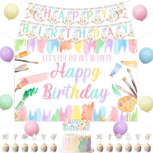 Funmemoir Geburtstagsparty-Dekorationen mit Kunstthema – Malen Sie Geburtstags-Hintergrund, Happy Birthday-Banner, doppelseitige Kuchendekorationen, Macaron-Farbballons für Kunstmalerei, Themenfeier Funmemoir Geburtstagsparty-Dekorationen mit Kunstthema – Malen Sie Geburtstags-Hintergrund, Happy Birthday-Banner, doppelseitige Kuchendekorationen, Macaron-Farbballons für Kunstmalerei, Themenfeier von Funmemoir