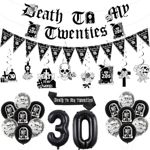 Funmemoir Gothic 30th Birthday Decorations Kit - Death to My 20s Decorations Include Banner, Hanging Swirls, Sash for Women Rip 20s Birthday Decorations, Black 30th Birthday Party Supplies Funmemoir Gothic 30th Birthday Decorations Kit - Death to My 20s Decorations Include Banner, Hanging Swirls, Sash for Women Rip 20s Birthday Decorations, Black 30th Birthday Party Supplies von Funmemoir