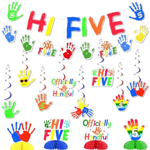 Funmemoir High Five Geburtstagsparty-Dekorationen – Hi Five Banner, Girlande, hängende Wirbel, Waben-Mittelstücke, Regenbogen-Handabdruck, 5. Geburtstag, Party-Dekorationen für 5 Jahre alten Jungen Funmemoir High Five Geburtstagsparty-Dekorationen – Hi Five Banner, Girlande, hängende Wirbel, Waben-Mittelstücke, Regenbogen-Handabdruck, 5. Geburtstag, Party-Dekorationen für 5 Jahre alten Jungen von Funmemoir