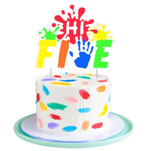 Funmemoir High Five Geburtstagsparty-Dekorationen für Jungen und Mädchen – Hi Five Cake Topper, offiziell ein handvoller Handabdruck Regenbogen 5. 5 Jahre alt Geburtstag Party Kuchen Dekorationen von Funmemoir