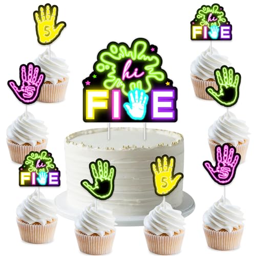 Funmemoir High Five Geburtstagsparty-Dekorationen in Neonfarben, 25 Stück, Hi-Five-Kuchenaufsätze und Cupcake-Topper, Let's Glow Handabdruck, offiziell eine Handvoll 5. Geburtstag Funmemoir High Five Geburtstagsparty-Dekorationen in Neonfarben, 25 Stück, Hi-Five-Kuchenaufsätze und Cupcake-Topper, Let's Glow Handabdruck, offiziell eine Handvoll 5. Geburtstag von Funmemoir