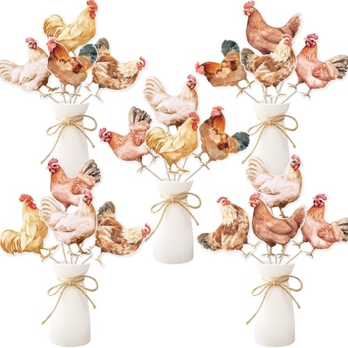 Funmemoir Huhn-Party-Dekorationen – 24 Stück Tafelaufsatz, Huhn Happy Birthday Babyparty, Tischdekorationen für Küken, Bauernhof, Tiere, Bauernhof, Bauernhof, Bauernhaus, Themenparty von Funmemoir
