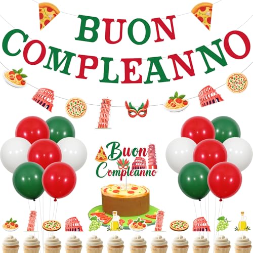 Funmemoir Italien Party Dekorationen - Buon Compleanno Geburtstag Banner, Cake Topper, Italien Thema Girlande, Cupcake Topper, Luftballons für italienische Pizza Happy Birthday Party Dekorationen Funmemoir Italien Party Dekorationen - Buon Compleanno Geburtstag Banner, Cake Topper, Italien Thema Girlande, Cupcake Topper, Luftballons für italienische Pizza Happy Birthday Party Dekorationen von Funmemoir