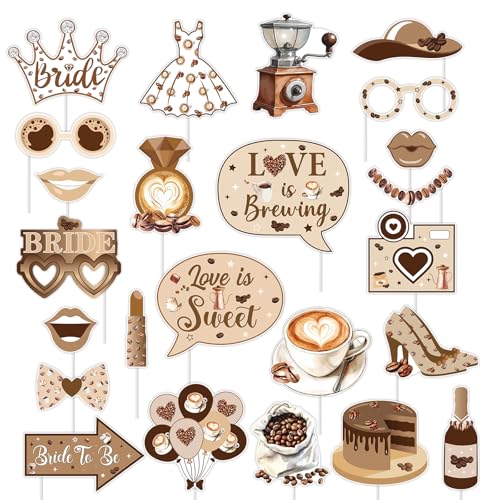 Funmemoir Kaffee Brautdusche Dekorationen Frauen 24pcs Love is Brewing Thema Photo Booth Requisiten für Café Bar Thema Junggesellinnenabschied Brautdusche Hochzeitsdusche Kaffeeliebhaber Party von Funmemoir